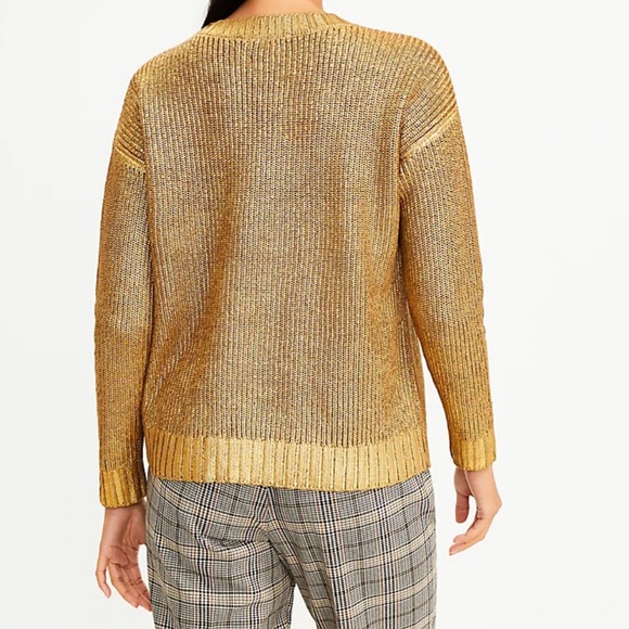 🍂🍁 Fall Loft Shimmer Ribbed Sweater Sz Large Petite - Picture 3 of 3